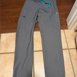 Womens  figs Gray scrub pants with Blue Accents